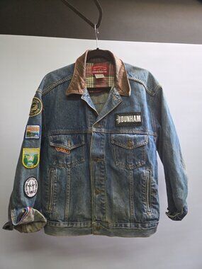 Vintage Marlboro Country Store Denim Jacket Men’s Med Leather Collar 90s Custom